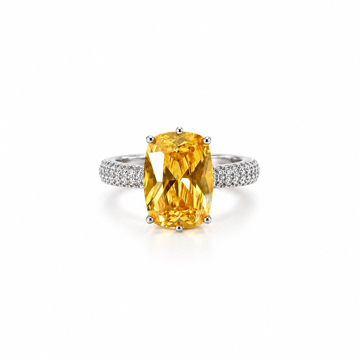 Yellow Topaz Cubic Zirconia Ice Cut American Diamond Silver Plated Adjustable Ring