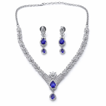 Purple Amethyst Cubic Zirconia American Diamond Silver Plated Necklace Set
