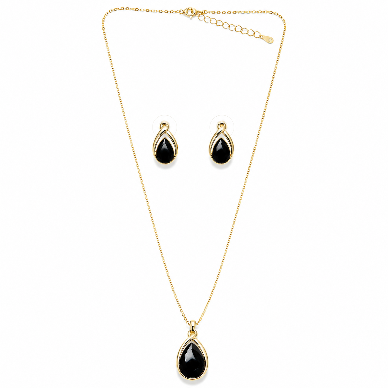 Black Zirconia American Diamond Gold Plated Pendant Set