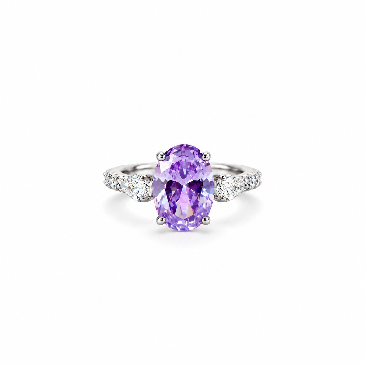 Purple Amethyst Cubic Zirconia Ice Cut American Diamond Silver Plated Adjustable Ring