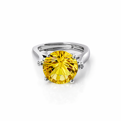 Yellow Topaz Cubic Zirconia Ice Cut American Diamond Silver Plated Adjustable Ring