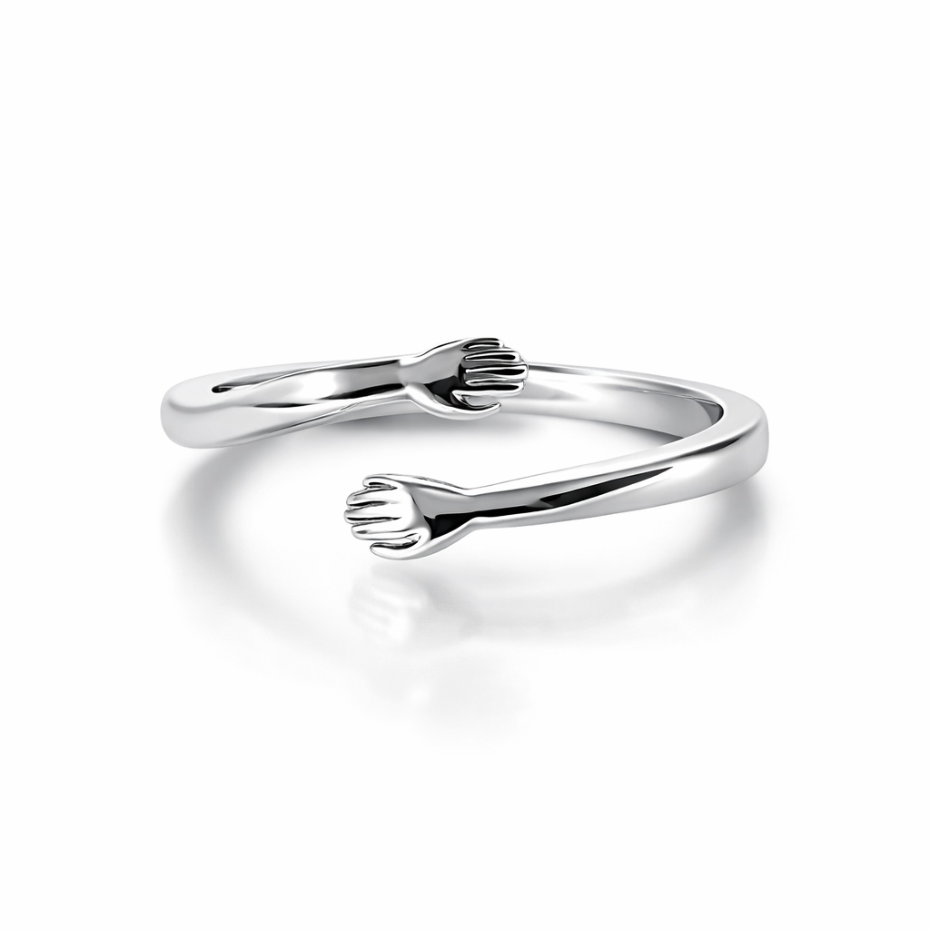 Hug Design Silver Plated Adjustable Ring