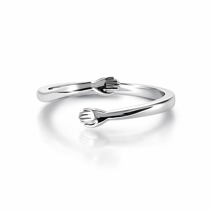 Hug Design Silver Plated Adjustable Ring