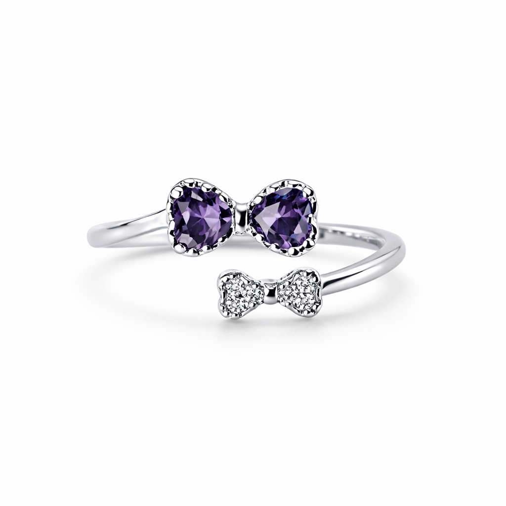 Purple Amethyst Cubic Zirconia American Diamond Silver Plated Adjustable Ring