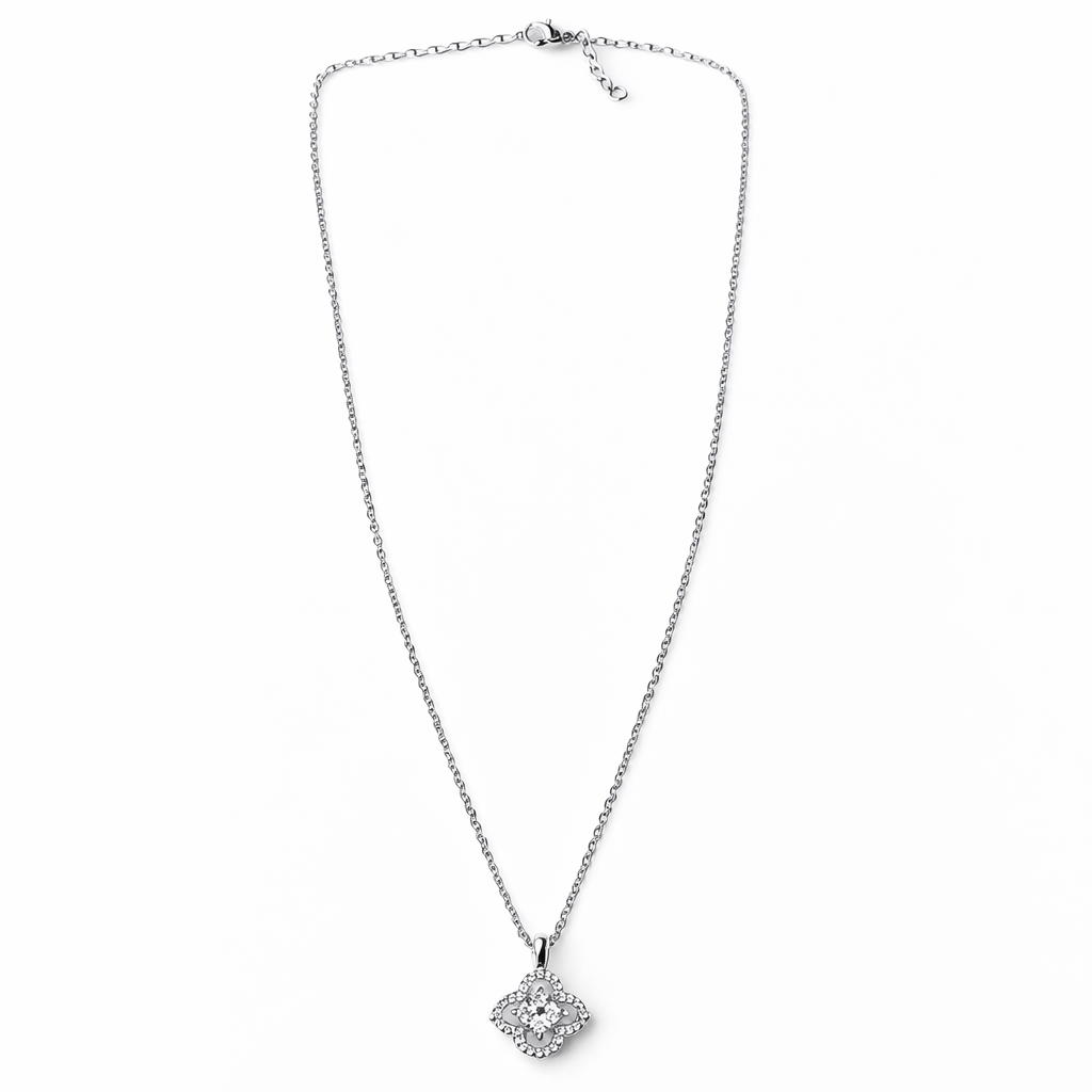 Flower Design American Diamond Silver Plated Anti-Tarnish Necklace