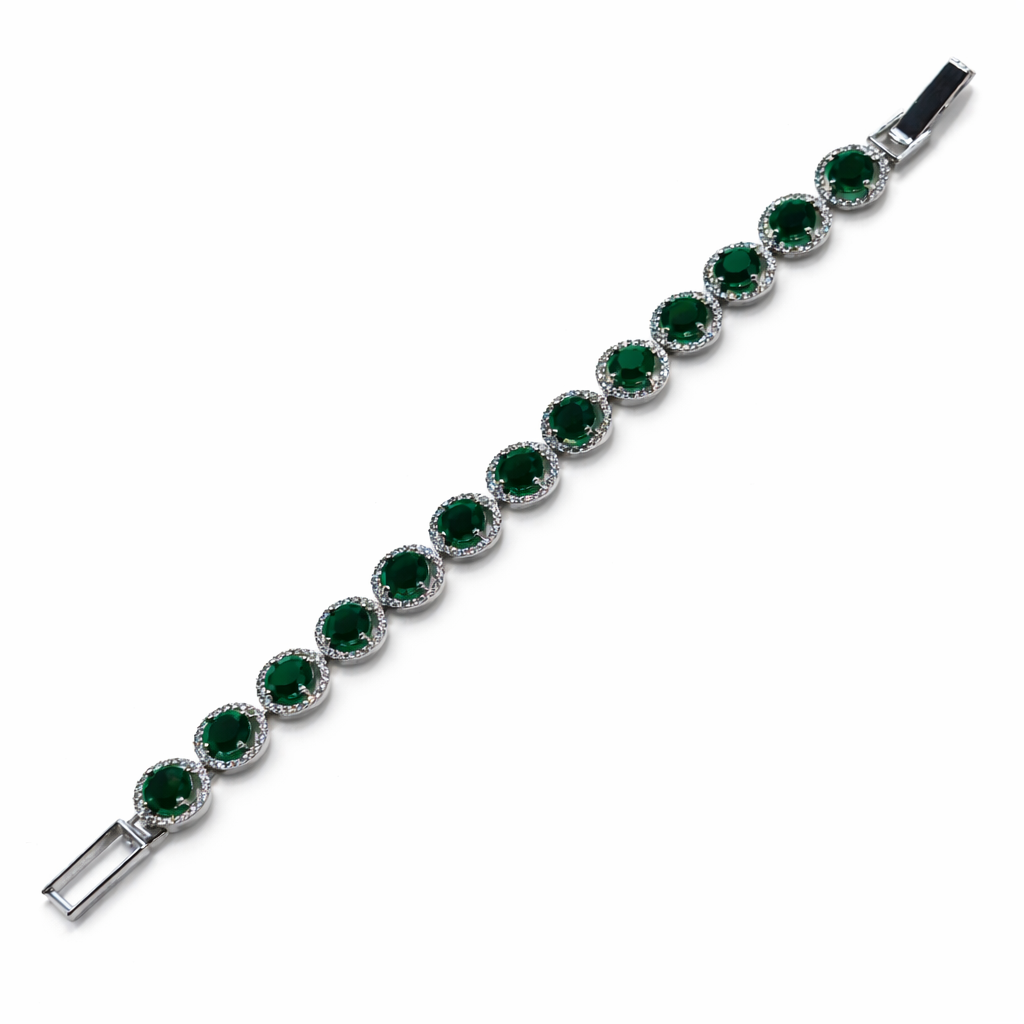 Green Emerald Cubic Zirconia American Diamond Silver Plated Bracelet