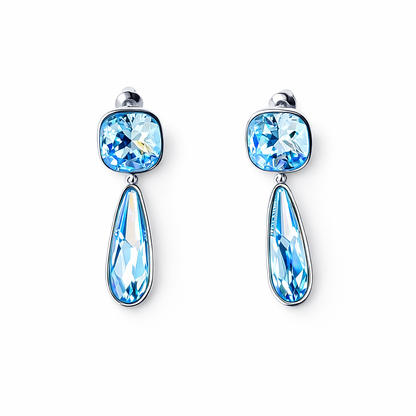 Aqua Blue Indicolite Swarovski Crystal Silver Plated Earrings