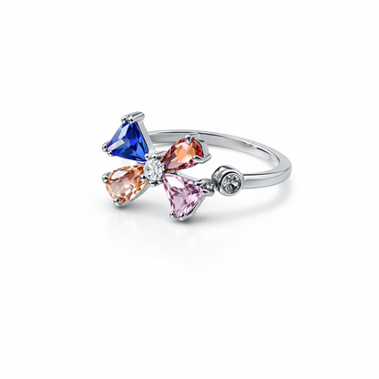 Multi-Color American Diamond Silver Plated Adjustable Ring