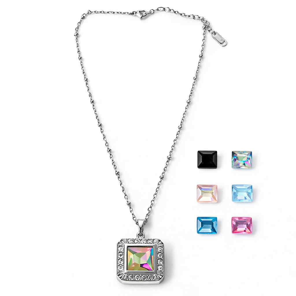 DIY 7 Interchangeable Cubic Zirconia American Diamond Silver Plated Necklace