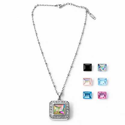 DIY 7 Interchangeable Cubic Zirconia American Diamond Silver Plated Necklace