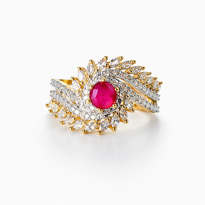 Red Ruby Cubic Zirconia American Diamond Gold/Silver Plated Adjustable Ring
