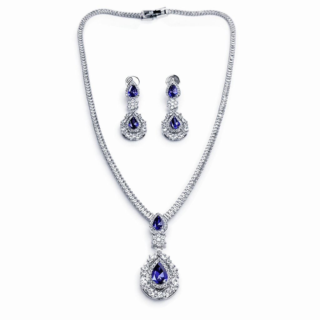 Light Purple Amethyst Cubic Zirconia American Diamond Silver Plated Necklace Set