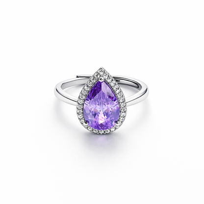 Light Purple Amethyst Cubic Zirconia Ice Cut American Diamond Silver Plated Adjustable Ring