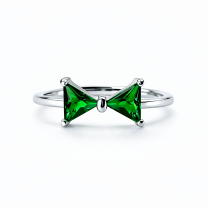Green Emerald Cubic Zirconia American Diamond Silver Plated Adjustable Ring