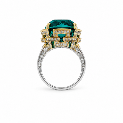 Sea Green Topaz Doublet Stone Zirconia Ice Cut American Diamond Gold/Silver Plated Adjustable Ring