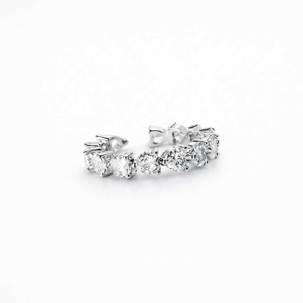 Solitaire Cubic Zirconia Ice Cut American Diamond Silver Plated Adjustable Ring
