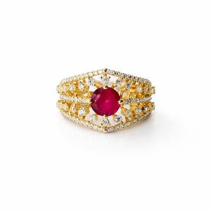 Red Ruby Cubic Zirconia American Diamond Gold/Silver Plated Adjustable Ring