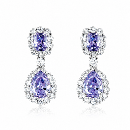 Light Purple Amethyst Cubic Zirconia Ice Cut American Diamond Silver Plated Earrings