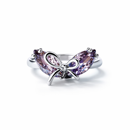 Purple Amethyst Cubic Zirconia American Diamond Silver Plated Adjustable Ring