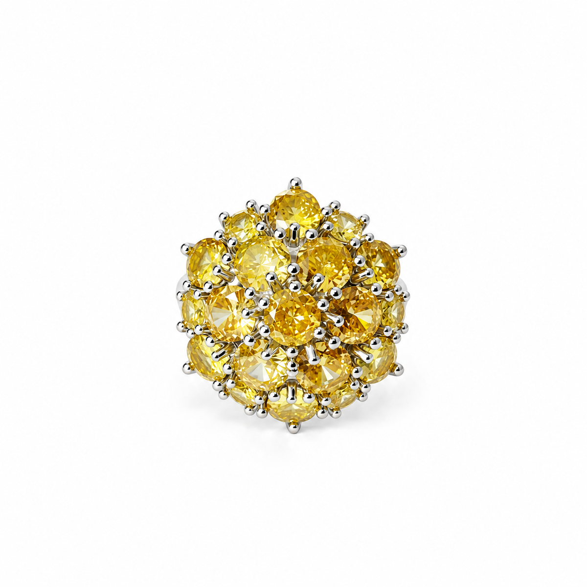 Yellow Topaz Cubic Zirconia Ice Cut American Diamond Silver Plated Adjustable Ring