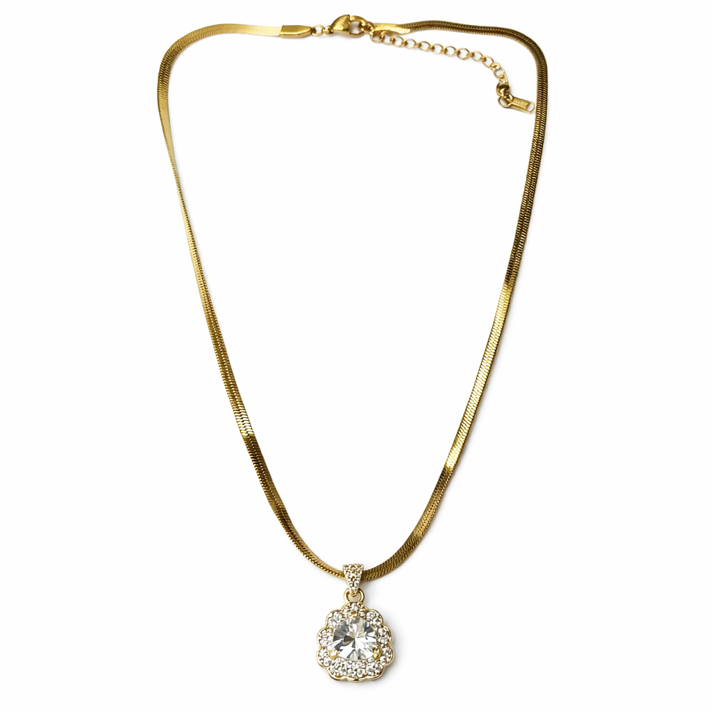 Solitaire Cubic Zirconia American Diamond Gold Plated Anti-Tarnish Necklace