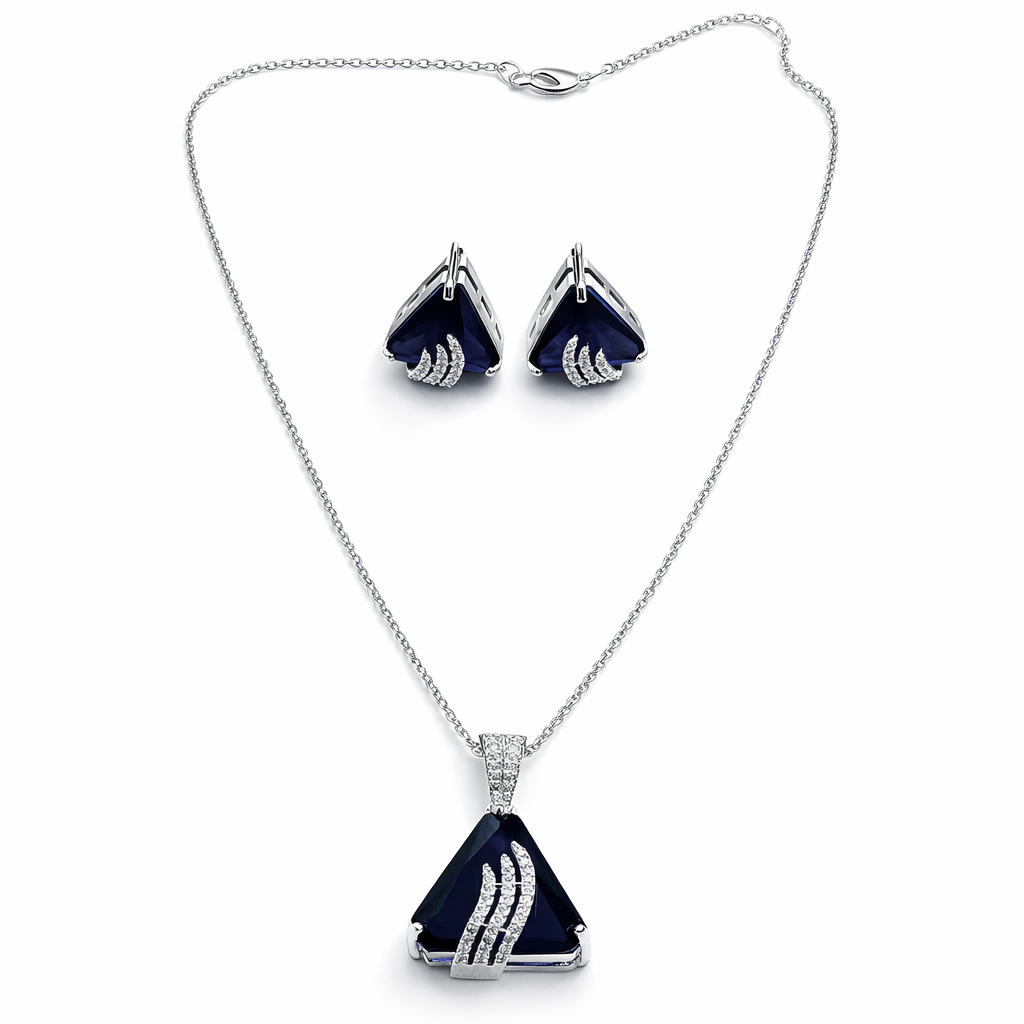 Purple Amethyst Cubic Zirconia American Diamond Silver Plated Necklace Set