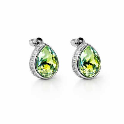 Green Peridot Swarovski Crystal Silver Plated Stud Earrings