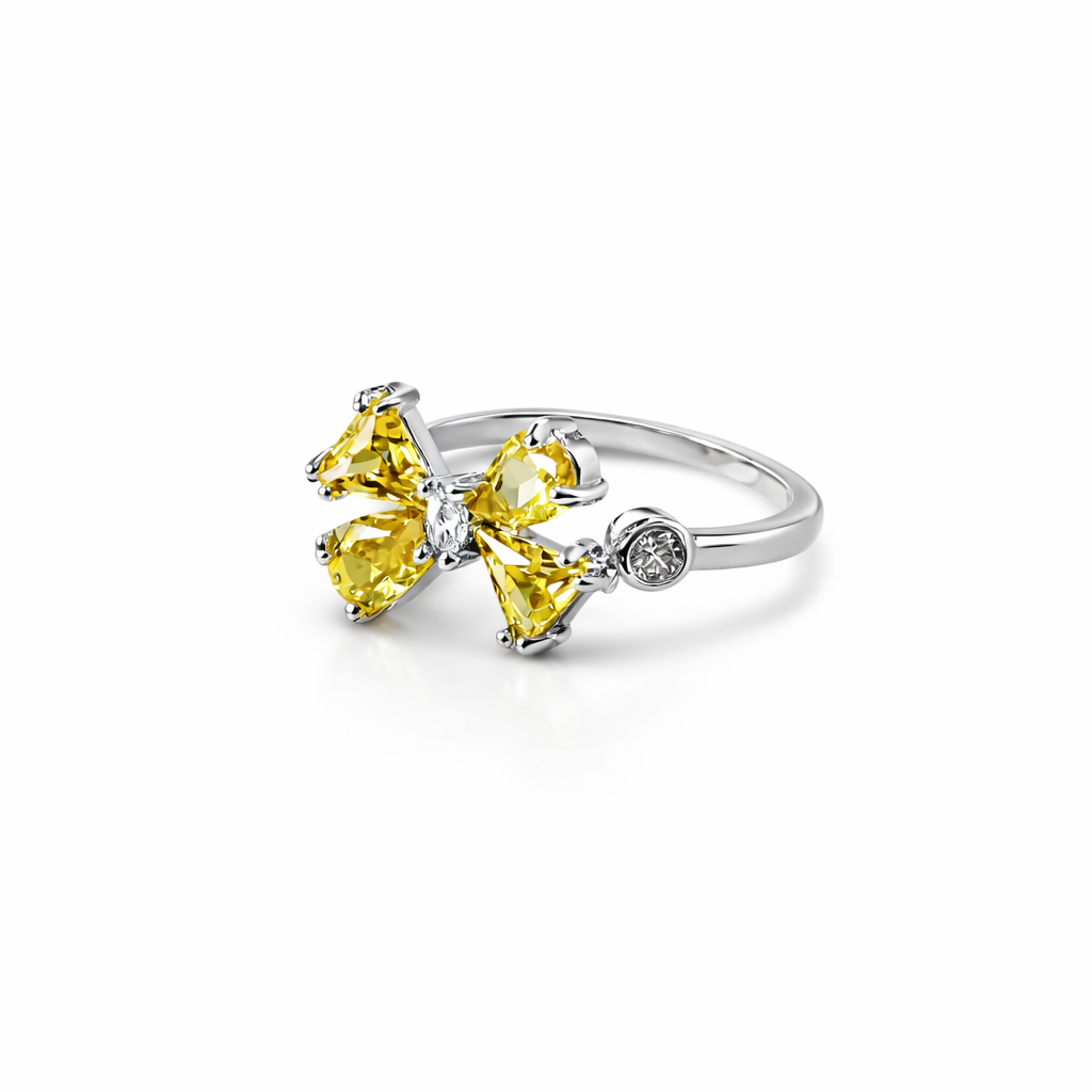 Yellow Topaz Cubic Zirconia American Diamond Silver Plated Adjustable Ring