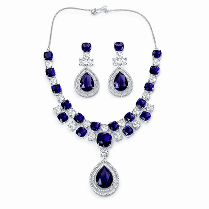 Purple Amethyst Cubic Zirconia American Diamond Silver Plated Necklace Set