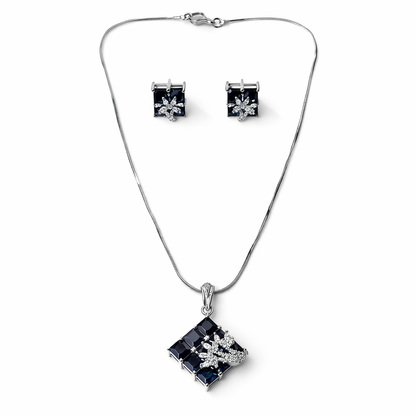 Black Cubic Zirconia American Diamond Silver Plated Pendant Set