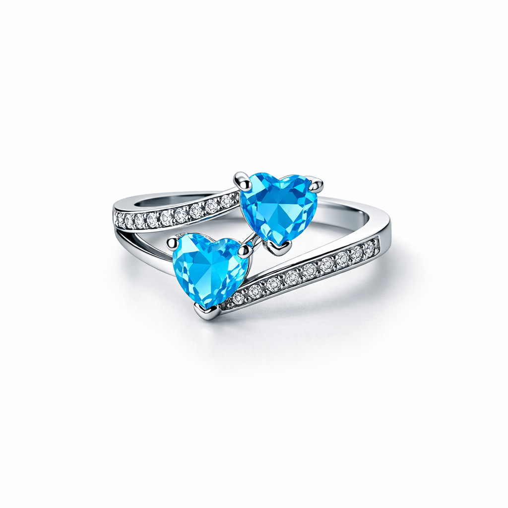 Aqua Blue Sapphire Cubic Zirconia American Diamond Silver Plated Adjustable Ring