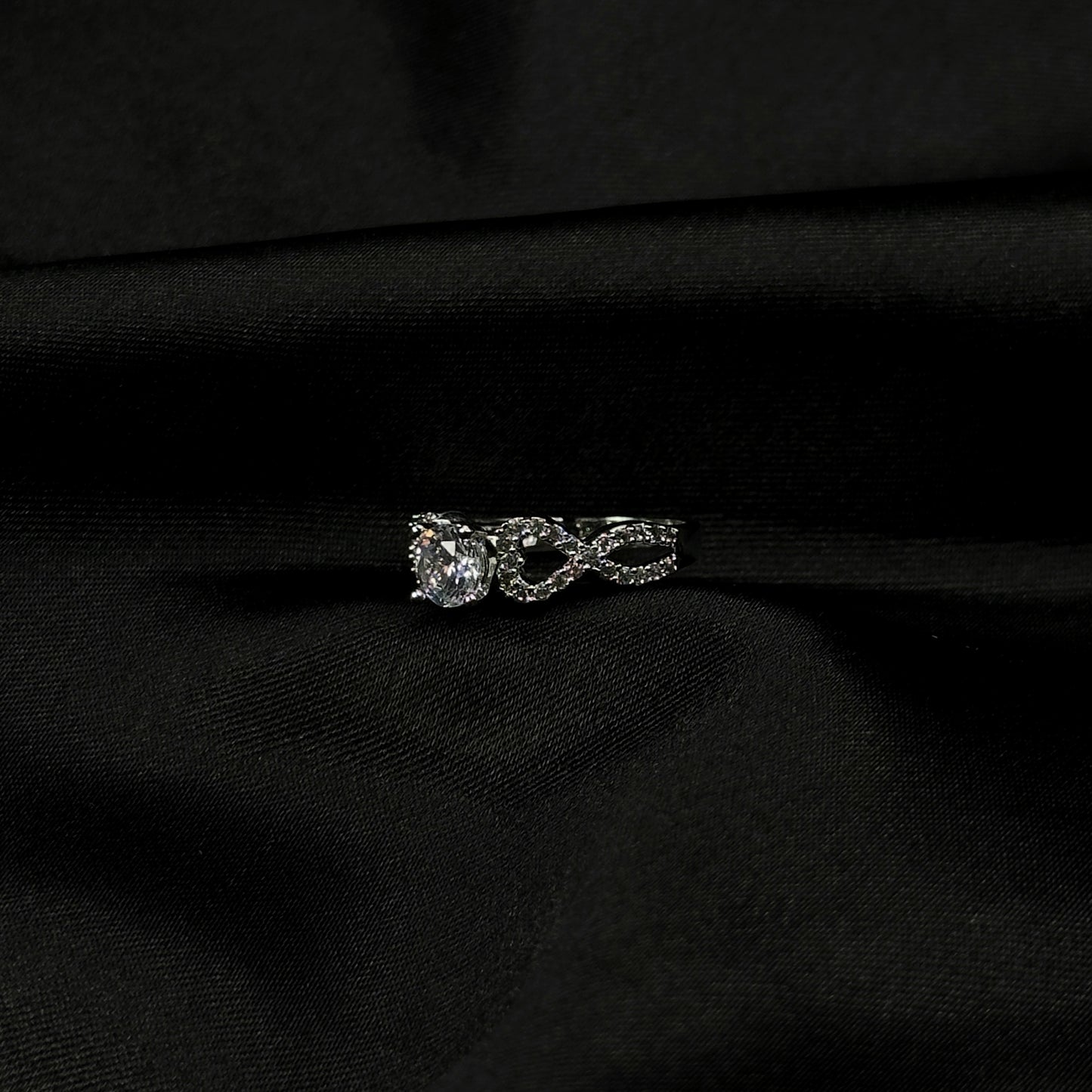 American Diamond Silver Plated Adjustable Ring