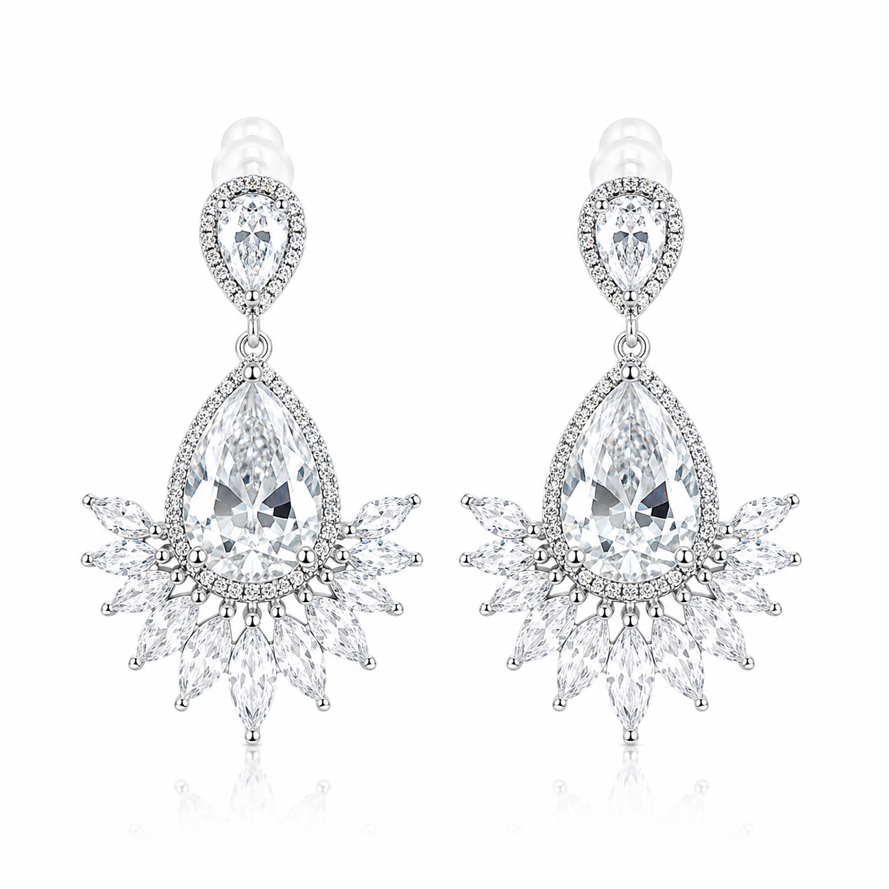 Solitaire Cubic Zirconia Ice Cut American Diamond Silver Plated Earrings