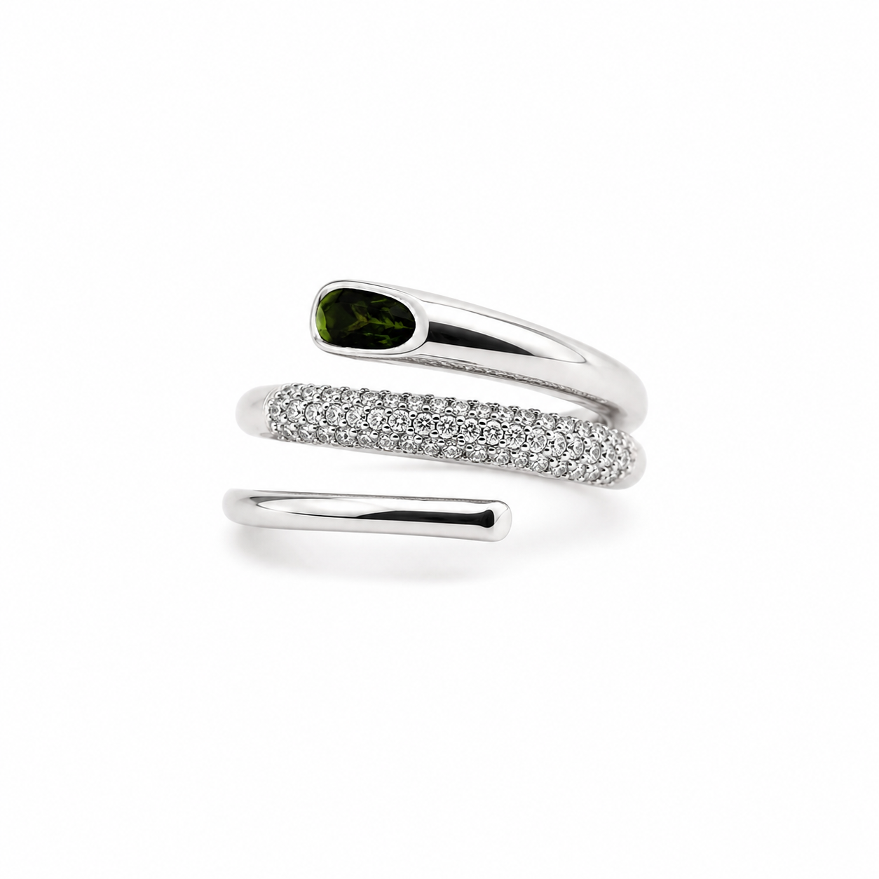 Solitaire Cubic Zirconia American Diamond Silver Plated Adjustable Ring