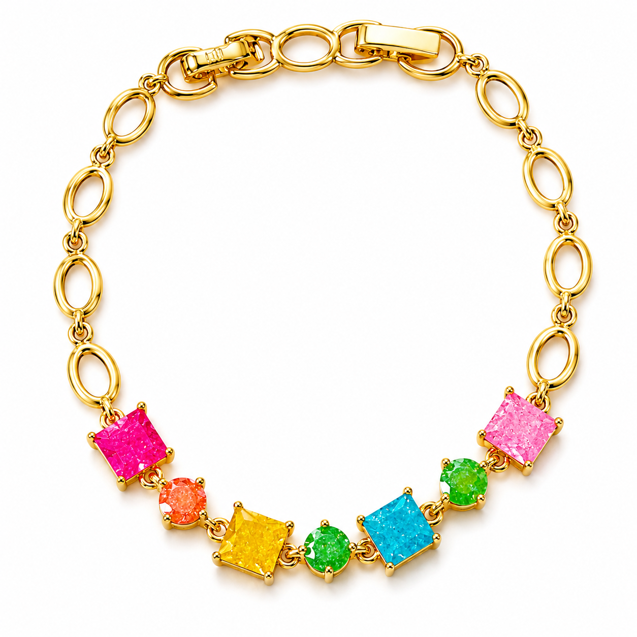 Multi Color Sugar Stones Gold Plated Stainless Steel Bracelet