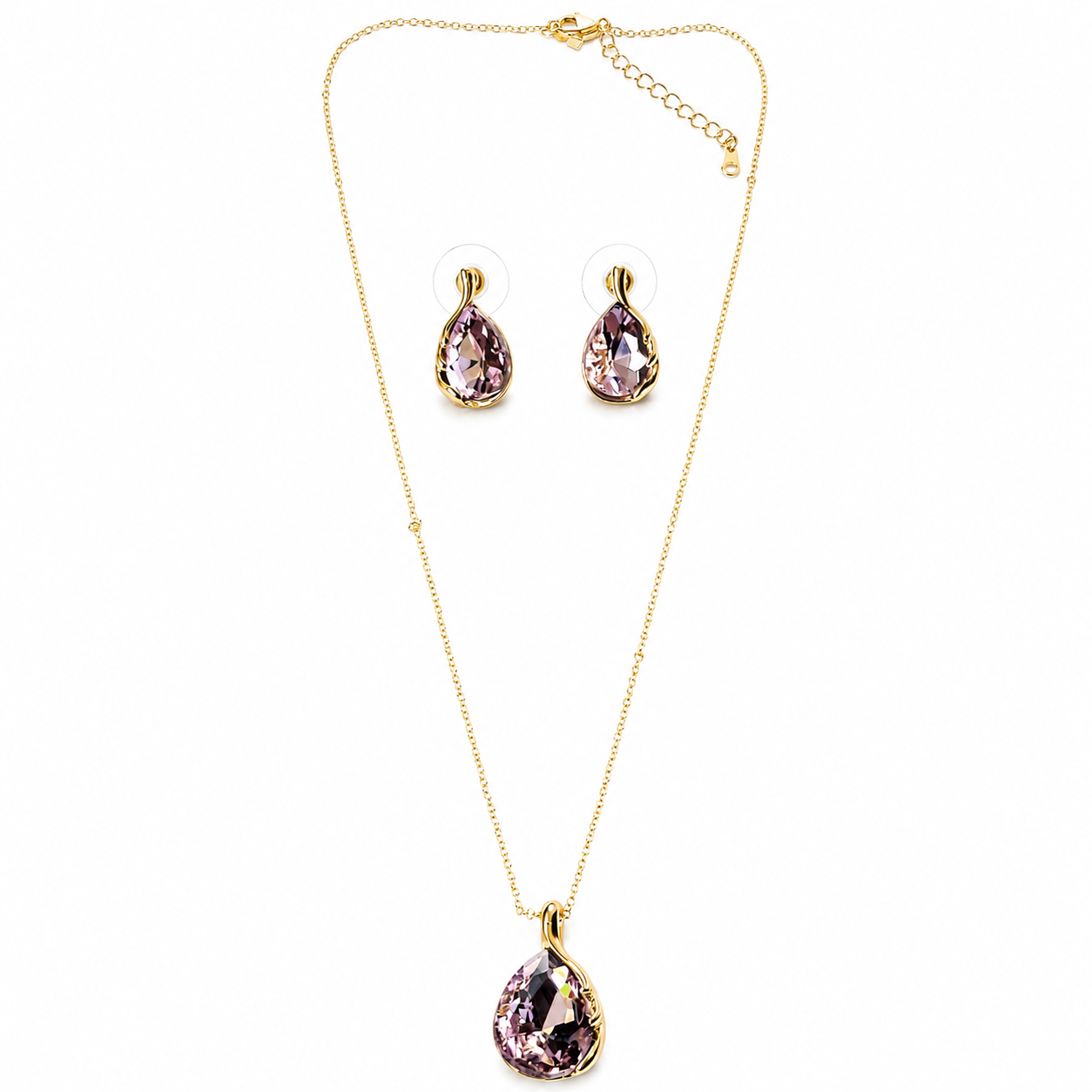 Pink Topaz Cubic Zirconia American Diamond Gold Plated Pendant Set
