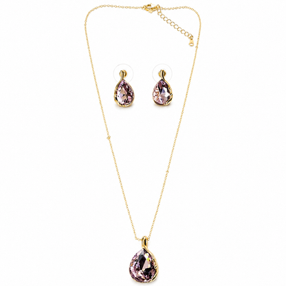 Pink Topaz Cubic Zirconia American Diamond Gold Plated Pendant Set