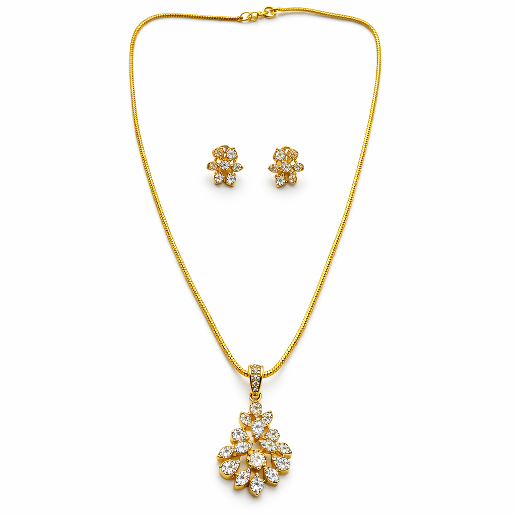 American Diamond Gold Plated Pendant Set