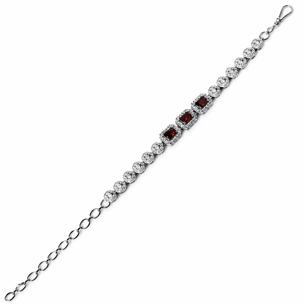 Red Ruby Cubic Zirconia American Diamond Silver Plated Bracelet