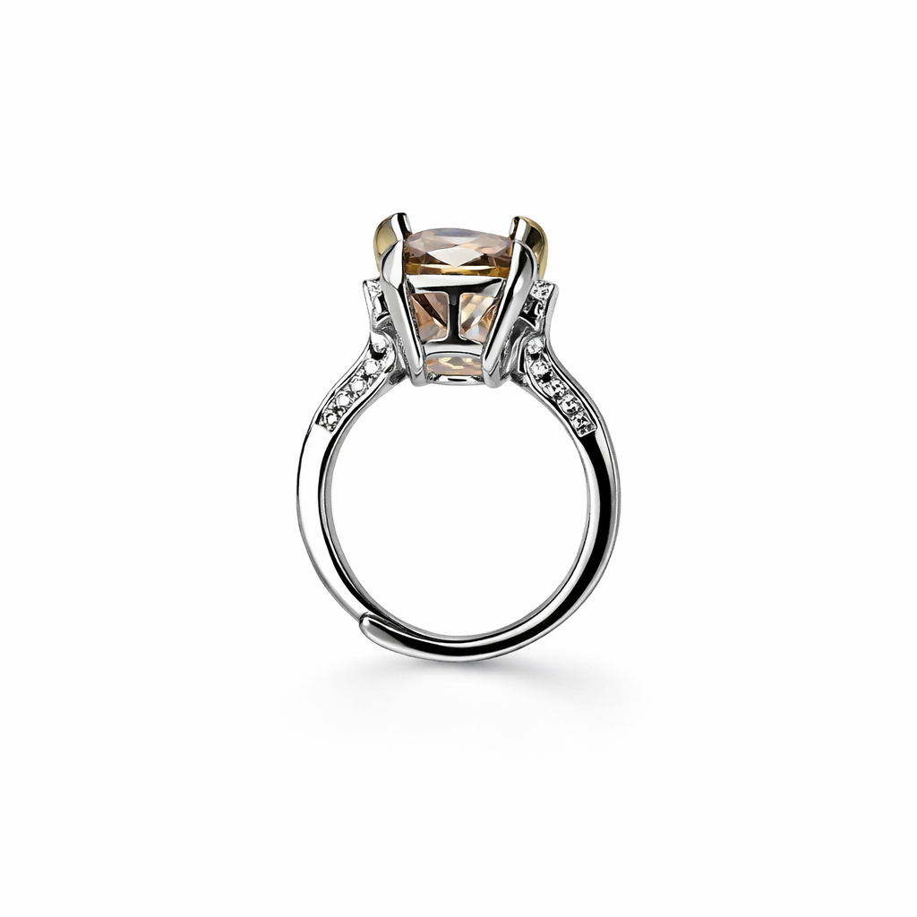 Smoked Topaz Cubic Zirconia Ice Cut American Diamond Gold/Silver Plated Adjustable Ring