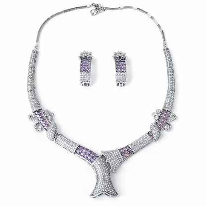 Light Purple Amethyst Cubic Zirconia American Diamond Silver Plated Necklace Set