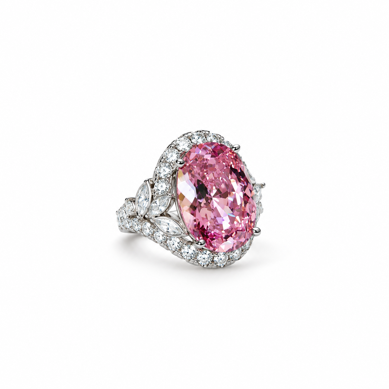 Pink Topaz Cubic Zirconia Ice Cut American Diamond Silver Plated Adjustable Ring