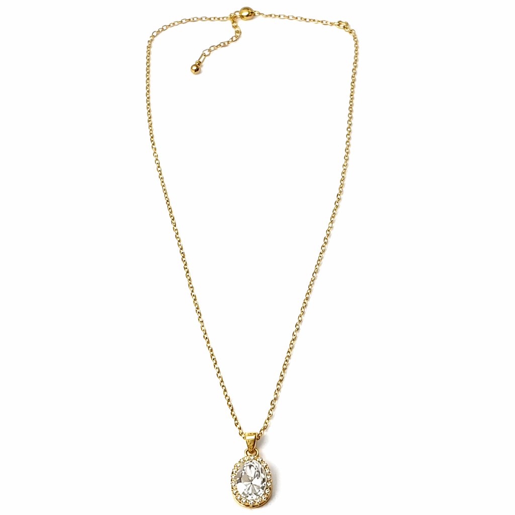 Solitaire Cubic Zirconia American Diamond Gold Plated Anti-Tarnish Necklace