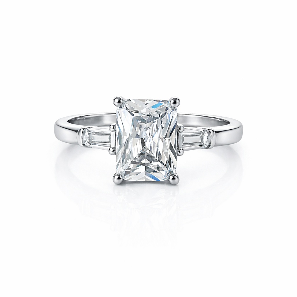 Solitaire Cubic Zirconia Ice Cut American Diamond Silver Plated Adjustable Ring