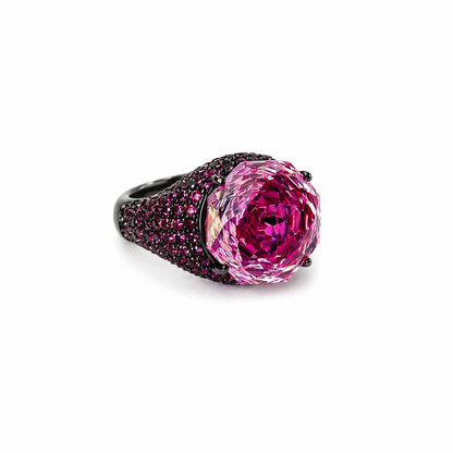 Fuchsia White Pink Topaz Cubic Zirconia Pink Ice Cut American Diamond Victorian Plated Adjustable Ring