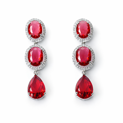 Red Ruby Cubic Zirconia American Diamond Silver Plated Earrings