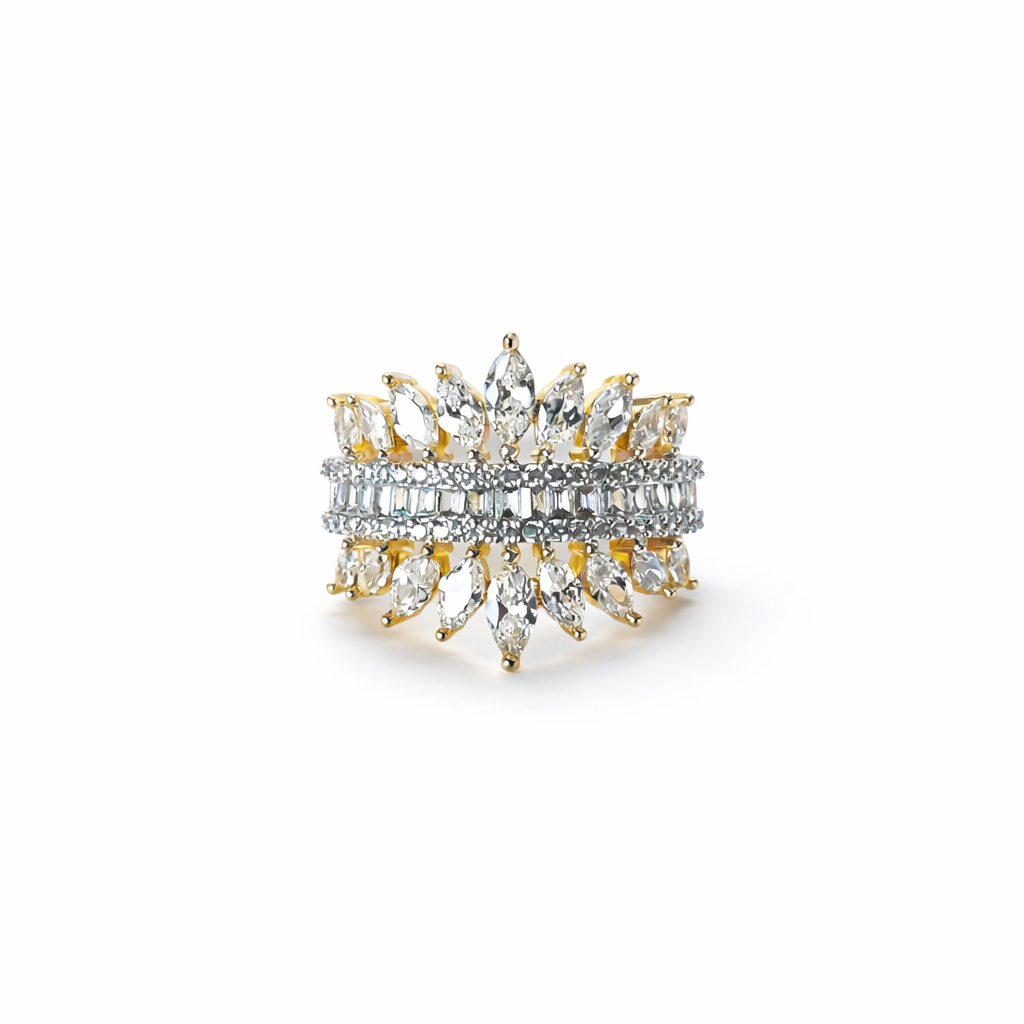 Solitaire Cubic Zirconia American Diamond Gold/Silver Plated Adjustable Ring