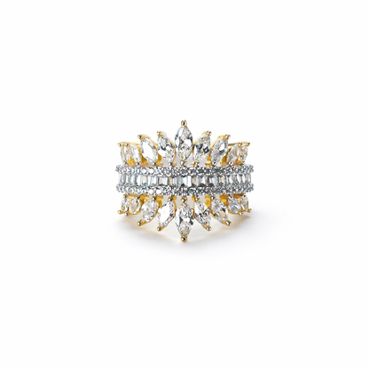 Solitaire Cubic Zirconia American Diamond Gold/Silver Plated Adjustable Ring