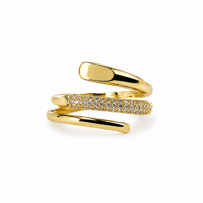Solitaire Cubic Zirconia American Diamond Gold Plated Adjustable Ring