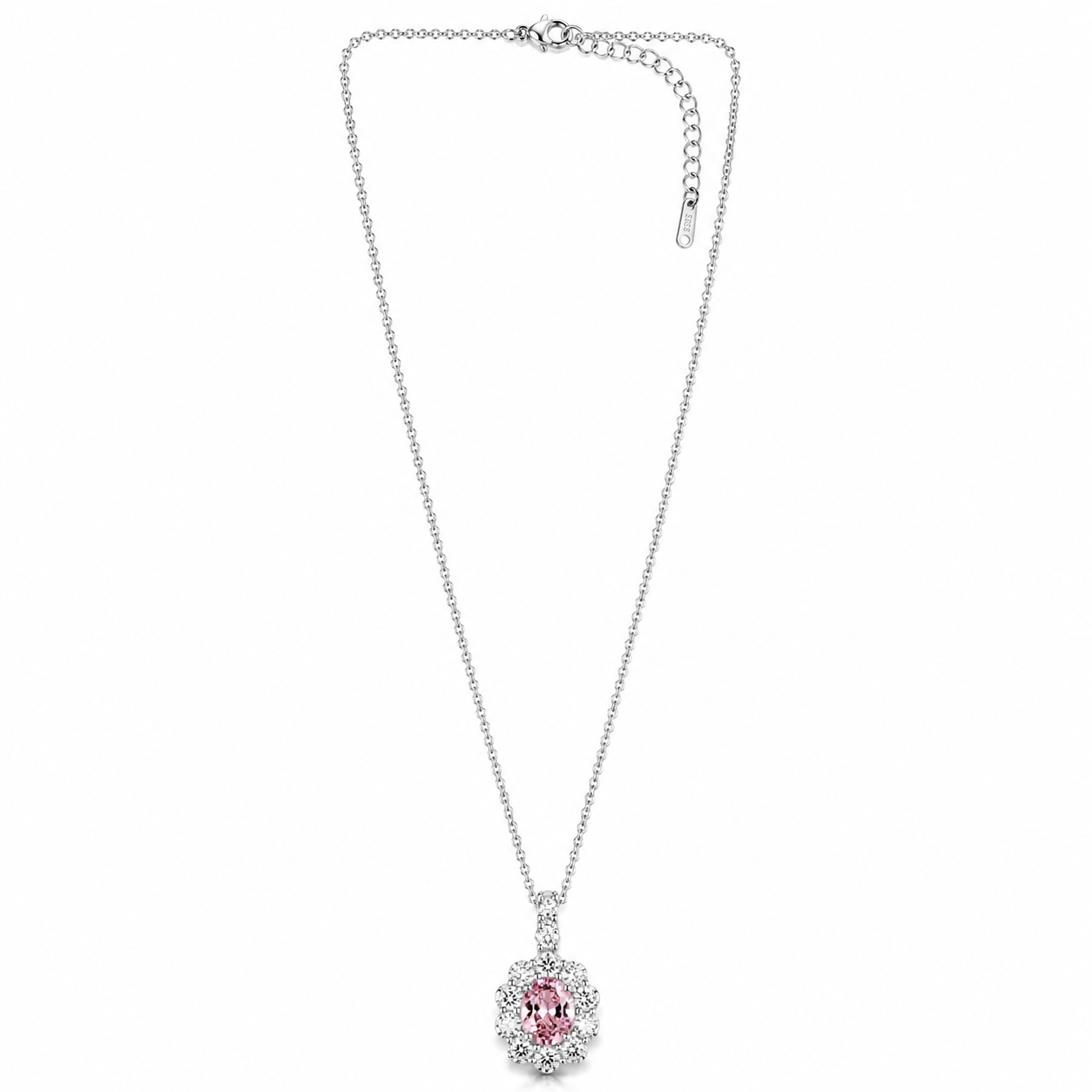 Pink Topaz Cubic Zirconia American Diamond Silver Plated Stainless Steel Necklace